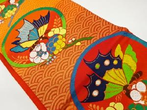 唐織丸文に蝶・花々・青海波模様織出し袋帯